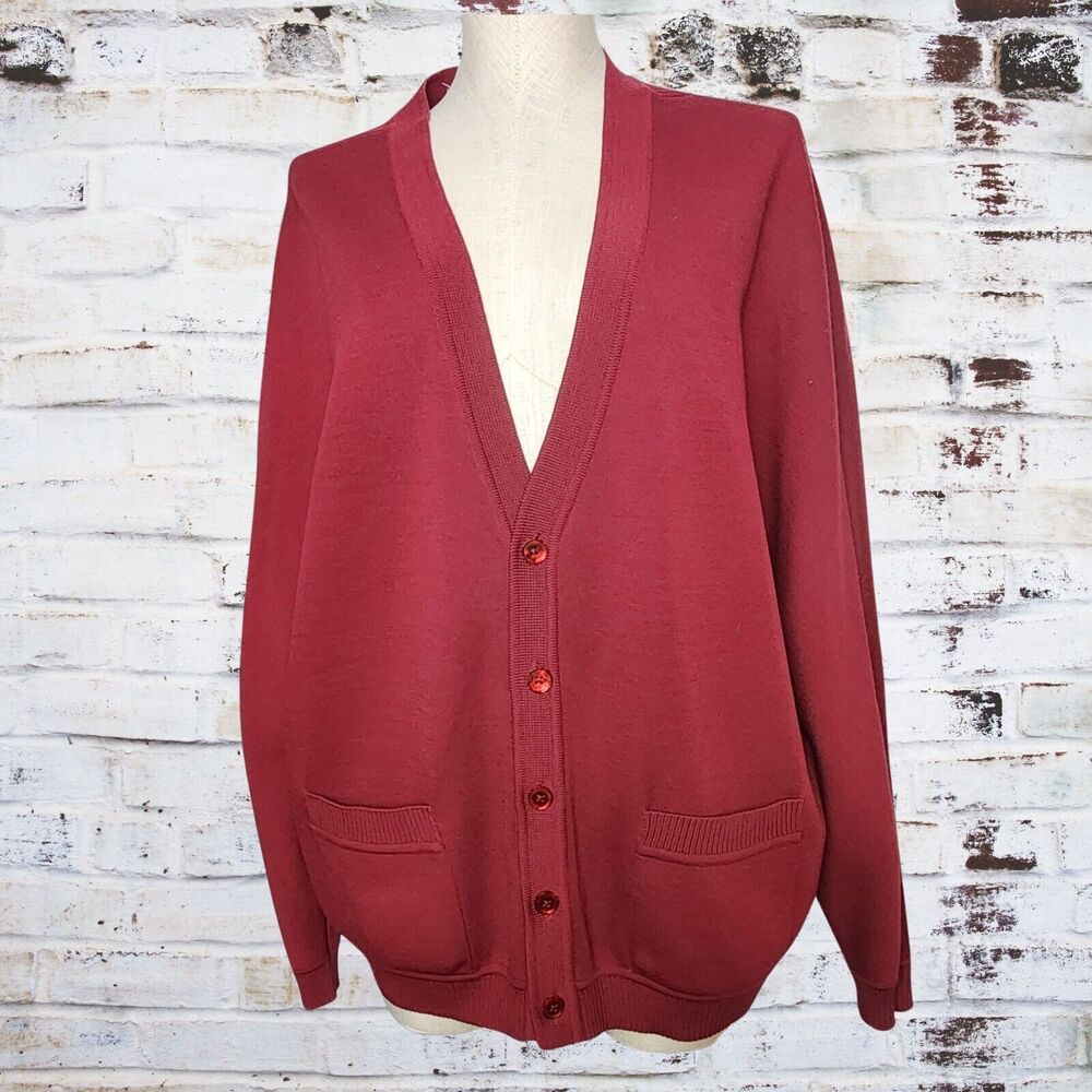 Zephyr Mens Sweater XL Dark Red 100% Zephyr Wool Cardigan Grandpa USA Academia
